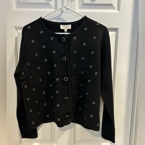 NWT Via Milano Black Cardigan  Sweater with Silver Accents Sz L